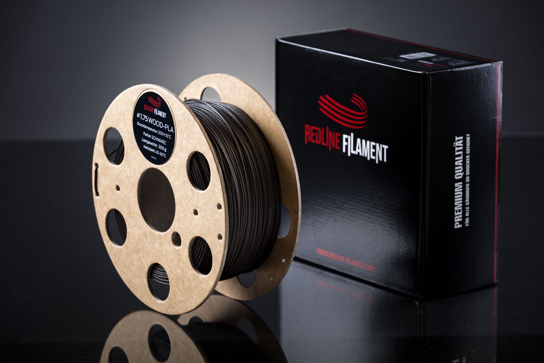 Holz Filament Schwarz WOOD-PLA FILAMENT REDLINE FILAMENT