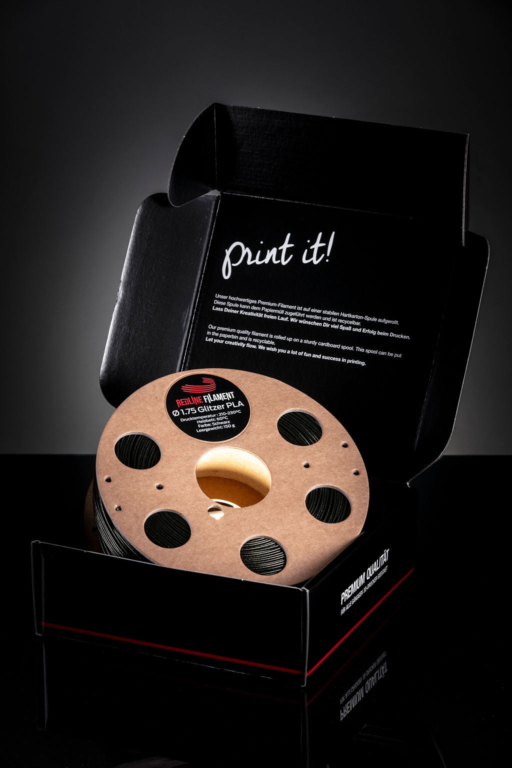 PLA Glitzer Schwarz (Goldglitzer)