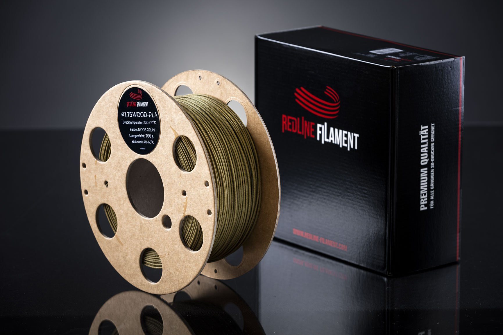 Holz Filament Moos Grün WOOD-PLA FILAMENT REDLINE FILAMENT 